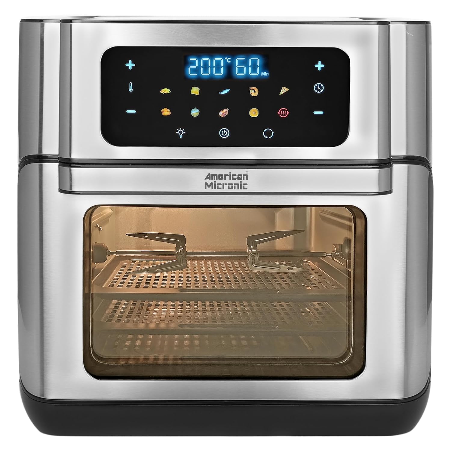 AMERICAN MICRONIC® 15 L Digital Air Fryer Oven | 1600W TurboTunnel Fresh Air Technology | 200°C Max Temp | 90-Min Timer | 8 Preset Menus | | Includes Recipe Book