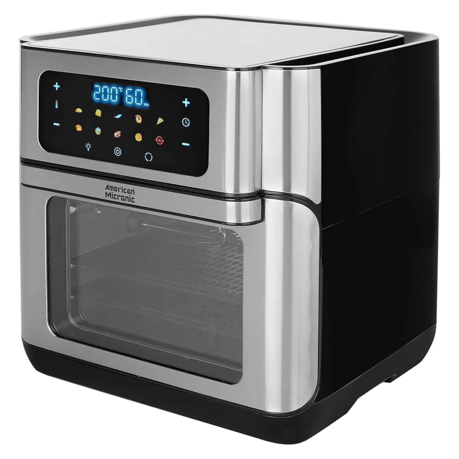 AMERICAN MICRONIC® 15 L Digital Air Fryer Oven | 1600W TurboTunnel Fresh Air Technology | 200°C Max Temp | 90-Min Timer | 8 Preset Menus | | Includes Recipe Book