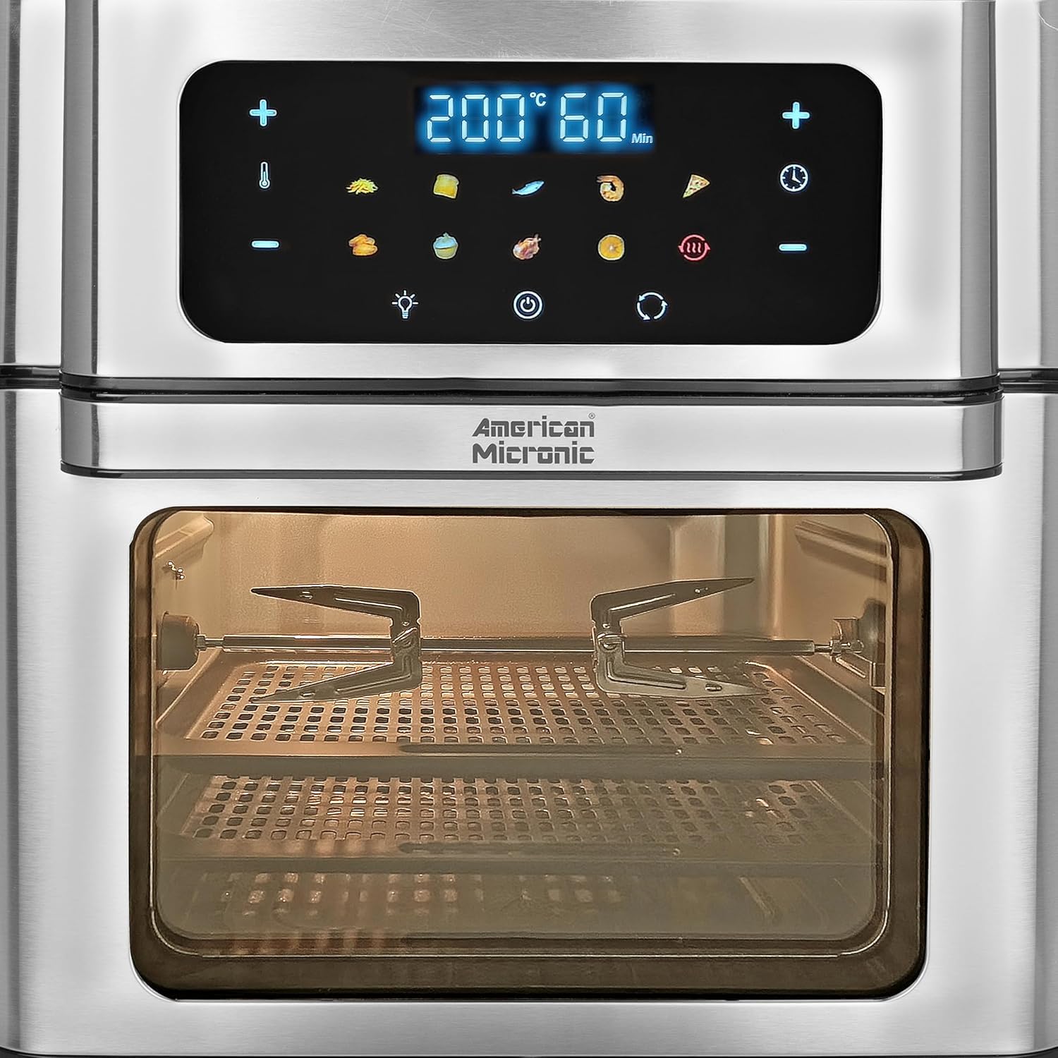 AMERICAN MICRONIC® 15 L Digital Air Fryer Oven | 1600W TurboTunnel Fresh Air Technology | 200°C Max Temp | 90-Min Timer | 8 Preset Menus | | Includes Recipe Book